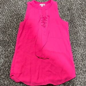 Bright Pink Lace-Up Sleeveless Tank by Giani Bini